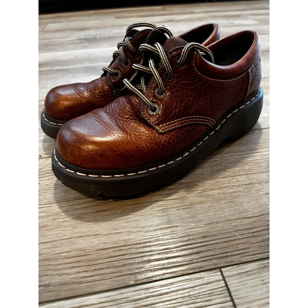 Dr. Martens 2B98 Brown Pebbled Leather Chunky Platform Oxfords Mens 9 Womens 10
